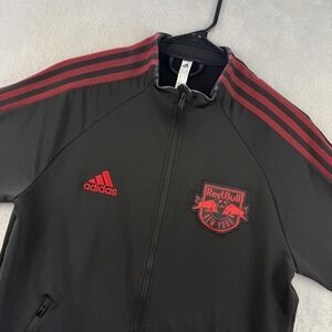 New York Red Bulls Track Jacket Mens Medium Black Red Adidas MLS Soccer Full Zip